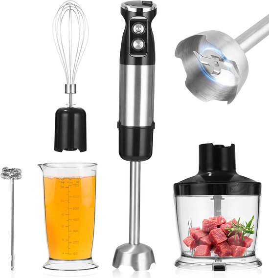 Elektrische Staafmixer - Roestvrij Staal - 6-in-1 Functies - Eenvoudig Schoon te Maken - Voor Koken en Bakken