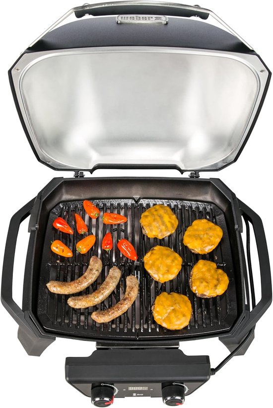 Elektrische tafelbarbecue grill 49 x 39 cm – 2-zone verwarming tot 300°C – digitale temperatuurregeling met display & thermostaat – gietijzeren porselein geëmailleerde grillroosters – iGrill Bluetooth compatibel – HomebyNicole