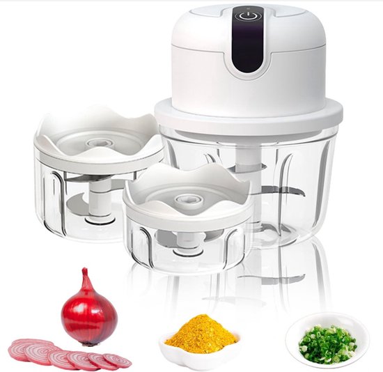 Elektrische uienhakker-Hakmolen-Uiensnijder-USB oplaadbaar-met 3 mengbekers 100/250/350 ml-Knoflookhakker-voor Vlees Uien Fruit groente-kitchenaid van LUXUENA