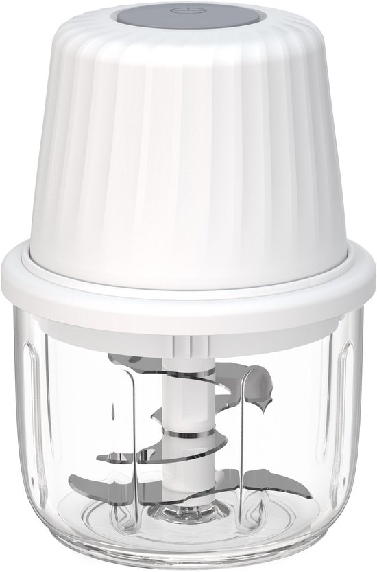 Elektrische uiensnijder, uienhakmolen, groentehakmolen, mixer, multifunctionele hakmolen, 400 ml, werkcontainer met type C-oplaadkabel voor vlees, uien, knoflook, noten (wit)