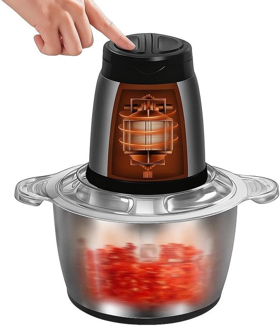 Elektrische Vleesmolen - Multimincer Keukenmachine - Snel Ingrediënten Hakken - Dubbellaags 4-Blads Systeem - 2L Kom Roestvrij Staal - Zilver van Merkloos