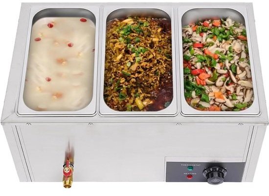 Elektrische Voedselverwarmer - Warmhoudplaat Buffet - Feestjes Thuis - Waterbad Systeem - 57x38x27 cm - Zilver