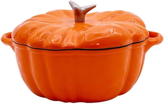 Emaille Soeppan - Gietijzeren Pan Pompoen - Langzaam Koken - Regendruppel Effect Deksel - 5 Liter - Oranje