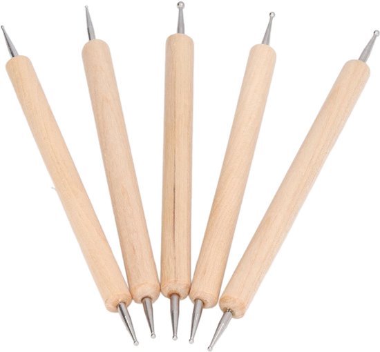 Embossing Stylus Set, 5-delige beukenhouten pen + roestvrijstalen lichtgewicht voor printen van Merkloos