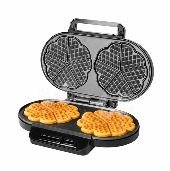 Emerio Wafelijzer 1200W - Hartvormige wafels - Regelbare thermostaat - Anti aanbaklaag - 14cm Diameter - Indicatielampje - Anti-slip voetjes - WM-123356