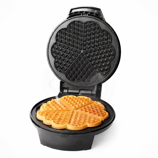 Emerio Wafelijzer - Hartvormig - 20cm Diameter - Regelbare Thermostaat - 1200W - Anti-aanbaklaag - Indicatielampje - WM-131149 Zwart van Emerio