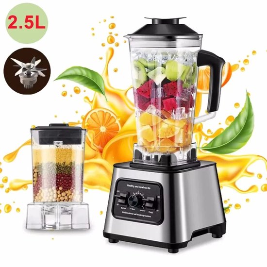Emvae Blender - Mixer - Smoothie Mixer - 6000W - Keukenmixer - 2,5L - 9 Snelheden - RVS Messen - Grijs