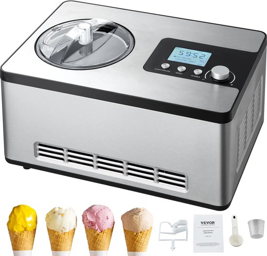 Emvae Ijsmachine - Ijsmaker - Sorbetmaker - Met compressor - 2 QT - 180W - Zonder voorvriezen - LCD-scherm