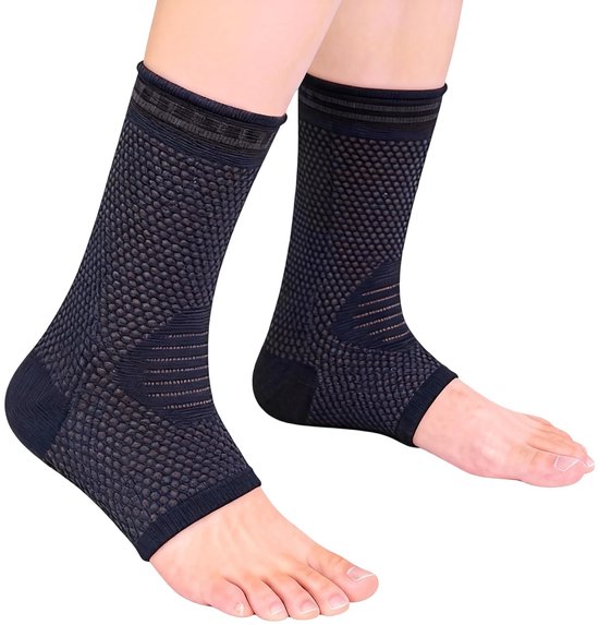 Enkelbrace Zwart, Set van 2, Elastische en Ademend Gebreide Enkelsteun voor Sport, Hardlopen, Verstuiking en Herstel