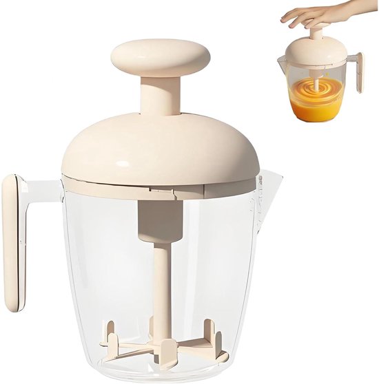 Ergonomische handmatige eierklopper met meerdere messen en handmatig te draaien klopper Geschikt voor het kloppen van eieren en het opschuimen van melk. Geen batterijen nodig, gemakkelijk schoon te maken kom (beige). van Merkloos