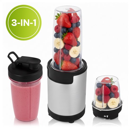Esperanza Nutri Bomb NutriBlender – 900W – Inclusief 3 Bekers – Roestvrijstalen Messen – BPA-vrij – Smoothies, Sauzen, Babyvoeding van Merkloos