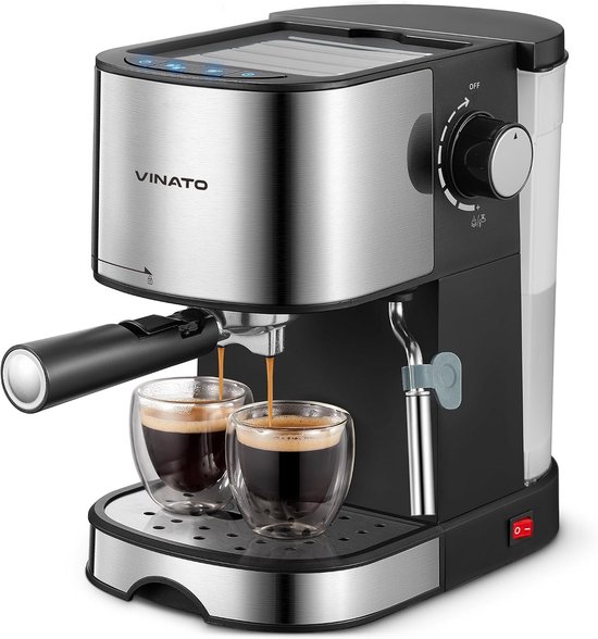 Espresso- en cappuccinomachine met 15 bar druk, snel verwarmingssysteem en melkopschuimer, ideaal voor koffieliefhebbers met dubbele filterhouder en 2 filters