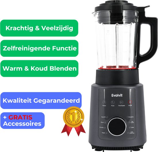 Evolvit 3-in-1 Blender, Soepmaker & Smoothiemaker - 1200W - Blender - Blenders - Smoothiemakers - Cadeau van Merkloos