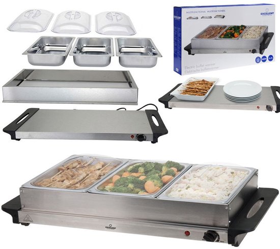 Excellent Electrics - Elektrische 2 in 1 RVS Buffetwarmer (300W) -3x2.5 liter