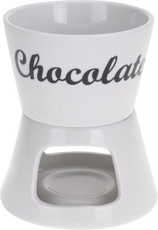 Excellent Houseware Chocoladefondue - 12,5 x 15,5 cm - wit - met vorken - porselein - moederdag - cadeau