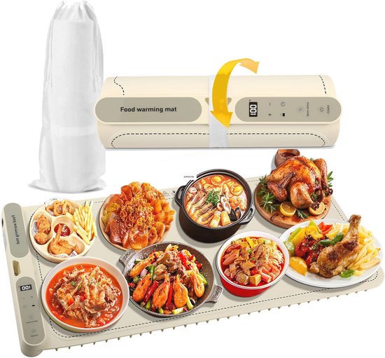 Extra grote warmhoudmat 80 x 38 cm met 7 temperaturen en 1-8 uur timer - draagbare voedselwarmer voor buffet en diners