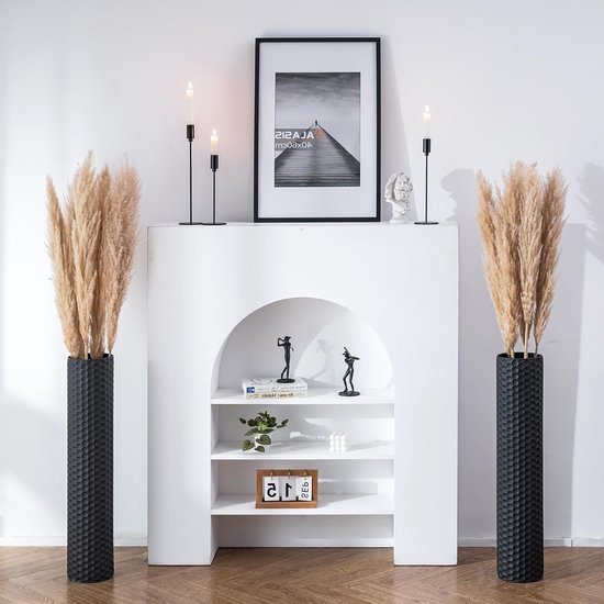 Extra Grote Zwarte Vloervaas van 70 cm Hoog - Set van 2 Metalen Vazen voor Woonkamer, Slaapkamer en Keuken - Perfect voor Bloemen en Decoratie in Hoek van de Kamer