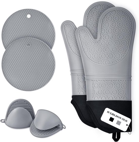 Extra lange hittebestendige silicone ovenhandschoenen - 6-delige set voor koken, bakken en grillen - antislip, tot 230°C van Merkloos
