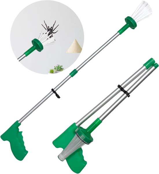 Extra lange spinnenvanger met klapgreep, opvouwbare grijper van ca. 83 cm voor veilig vangen en verwijderen van spinnen, wespen en kakkerlakken