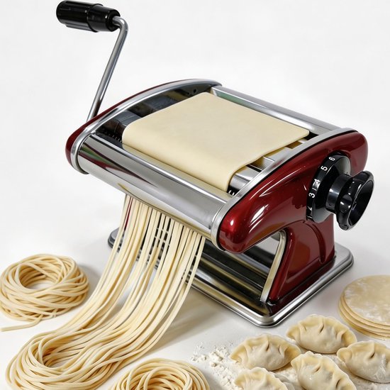 Famanu – Handmatige pastamachine, 2-in-1 roestvrijstalen pastamachine met ingebouwde snijmessen, instelbare dikte van 0,3 tot 5 mm voor spaghetti, fettuccine en lasagnebladen