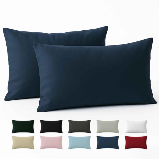 Famanu – Kussenhoezen 40x80 versterkt katoen (set van 2) - donkerblauw van Famanu