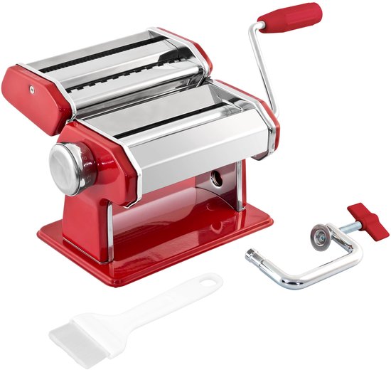 Famanu – Pastamachine van roestvrij staal voor spaghetti, pasta en lasagne, 7 standen, rood