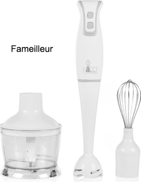 Fameilleur- Blender set -handmixer- keuken machine- 3-in-1-hand mixer- Staafmixer 3-in-1 - Staafmixerset set mixer - handblender Staaf mixer, Hakker en Garde - 4-delig - Wit van Merkloos