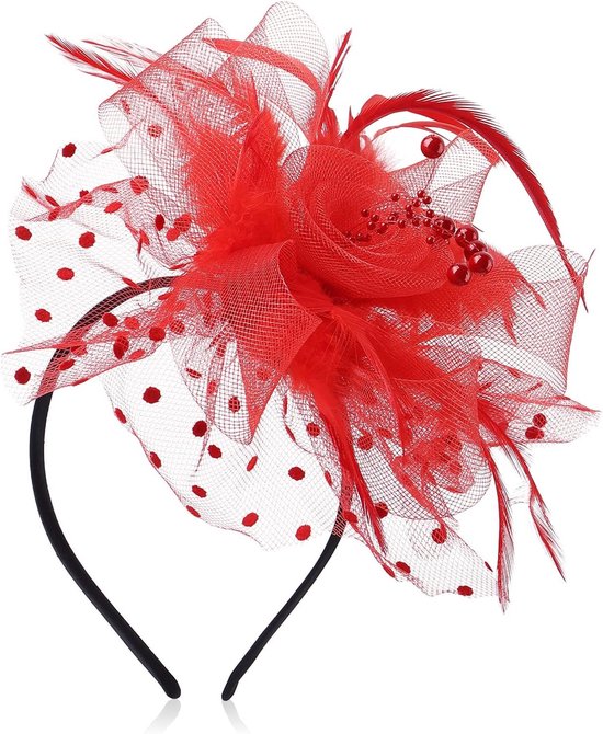 Fascinator Hoed met Bloemen en Veren voor Feestjes, Bruiloften en Theepartijen - Rood Haaraccessoire van Merkloos