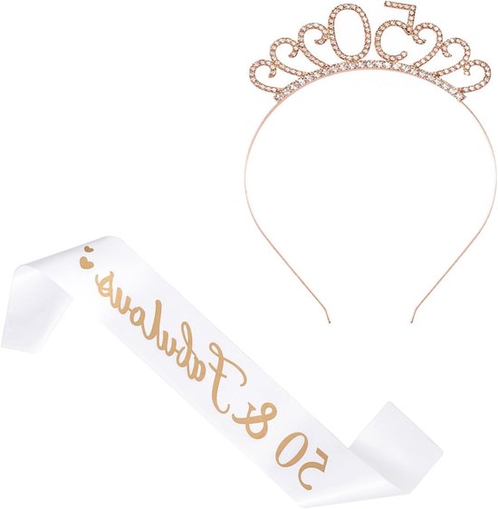 Feestelijke 50ste Verjaardag Riem en Tiara Set voor Vrouwen, Verjaardagsdecoratie, Feestartikelen en Cadeau-ideeën voor een Onvergetelijke Viering