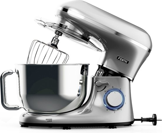 Fentic Keukenmachine - 2000W - RVS Mengkom (6,2 L) - Keukenrobot - Mixer met Garde, Deeghaak en Menghaak - Incl. extra Accessoires - Zilver