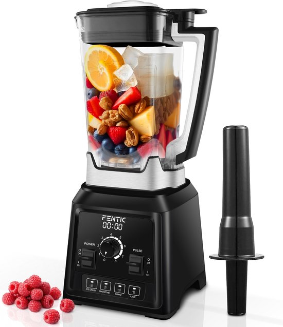 Fentic Power Blender – 2000 Watt – 2L – Krachtige Smoothie Maker – Ice Crusher – 8 Snelheden en 4 Programma’s – 8 RVS Messen van Fentic