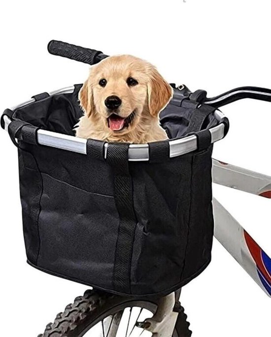 Fietsmand Hond Afneembaar voor kleine hondjes MAX 5 KG - Zwarte Hondenmand Fiets Voorop - Mand Accessoires & Reflectiestrip - Hoge Kwaliteit van Wooffix