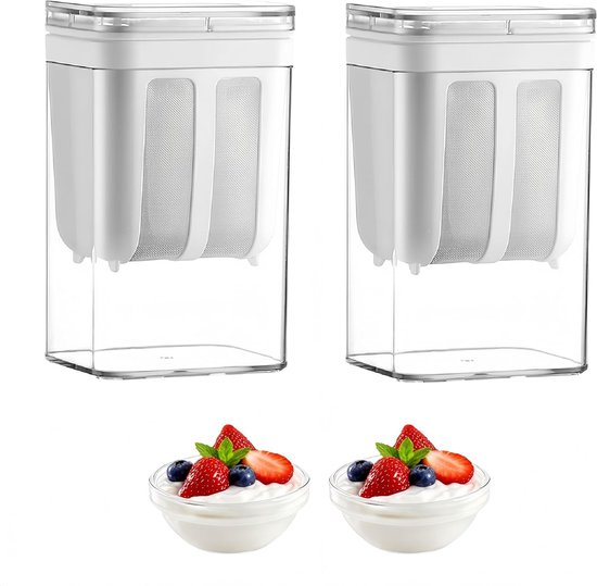 Fijne filterzeef voor yoghurt met deksel, herbruikbare yoghurt-weischeider, 1800 ml voor dikke Griekse yoghurt en sojabonenmelk, ideaal voor gezonde voeding en keukenaccessoires