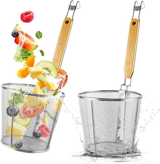 Fijnmazige pastamand voor het koken van pasta, 2 stuks roestvrij staal, duurzaam en praktisch