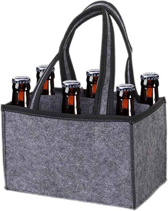 Flessentas voor 6 Flessen, Draagtas voor Bierflessen, Wasbare Vilt Tas met Scheidingswand, Ideaal voor Verjaardagen en Feesten