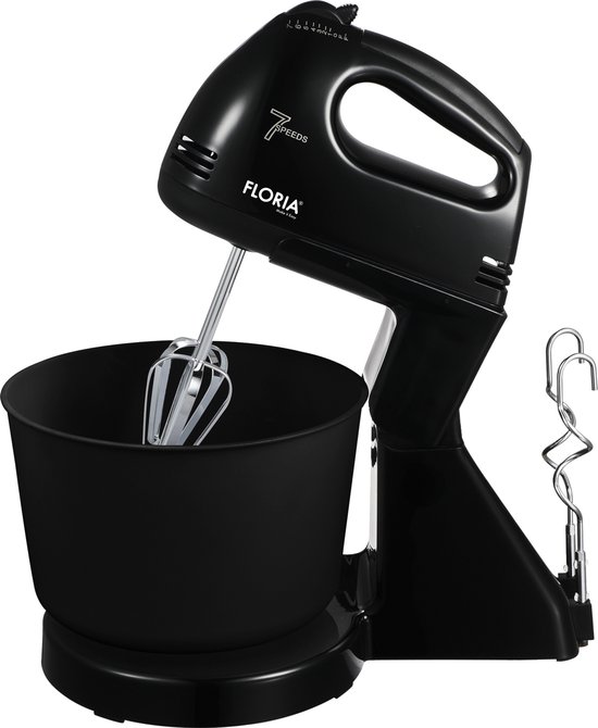Floria Handmixer met Mengkom - Elektrische Mixer - Keukenmachine met 7 snelheden – Zwart van Floria