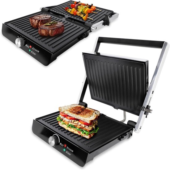 Florixa® Contactgrill met uitneembare platen - Contactgrill - Multi grill - Zilver / Zwart -‎ 35cm x 33cm x 11cm