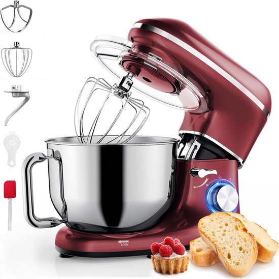 Florixa® Deegmachine - Elektrische Deegmixer - Keukenmixer - 6.2L - Mixen en Mengen- Rood - 38cm x 24cm x 32cm van Merkloos