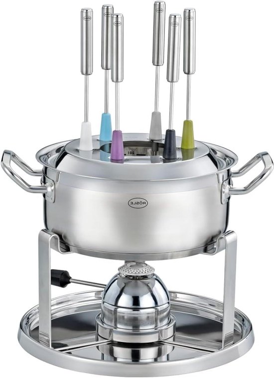Fondueset 6 personen - Fonduepan met brander - Gezellig Tafelen - Krachtige gasbrander - 20 cm pan - Zilverkleurig