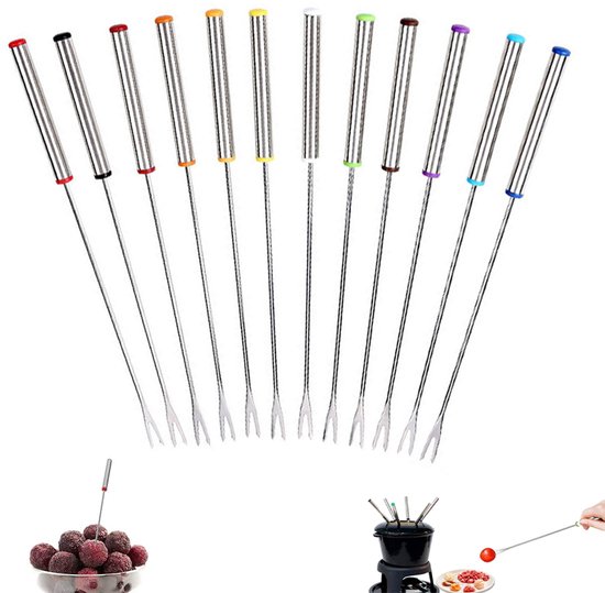 Fonduevorken 12 Stuks - Fondue Vorkjes - Fonduevork- Fondue Vorkjes Voor Vlees - Fonduevorkjes - Fondue Prikkers - Fondue Prikkers - Fonduevorken Set - Kaasfondue Vorkjes - Rvs - 24 Cm - Voor Chocoladefontein Kaasfondue Gebraden Marshmallows Fruit