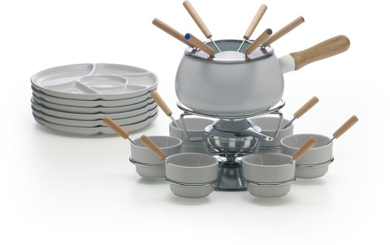 Fonduset Excelsa Geëmailleerd 28-delig Staal Wit 32,5x38,5x21,5 cm