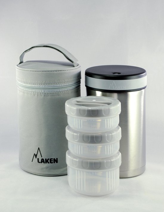 Food Container Thermos 1,5 Liter Laken, geïsoleerde roestvrij stalen thermos voor voedsel, met 3kleinere binnencontainers, moderne Tiffin