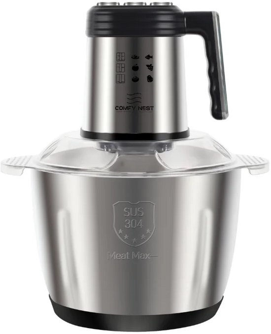 Foodprocessor – Elektrische Hakmolen – 1000W – 5 Liter RVS Kom – 3 Snelheden – 6 Messen – Zilver