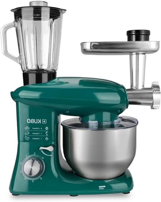 Foodprocessor Met 7 Accessoires - Mengbeker - Vleesmolen - Grote Kom - Beschermdeksel - Garde - Mixer En Kneedmachine - Groen - 6 Liter van Merkloos