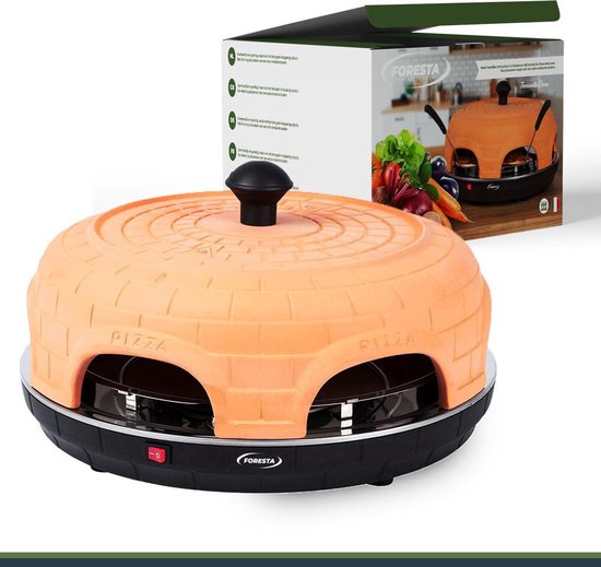 Foresta pizzaoven 6 personen - mini pizza maker - terracotta koepel - pizza oven - tafelmodel - incl 6 spatels ook geschikt voor pizzarette