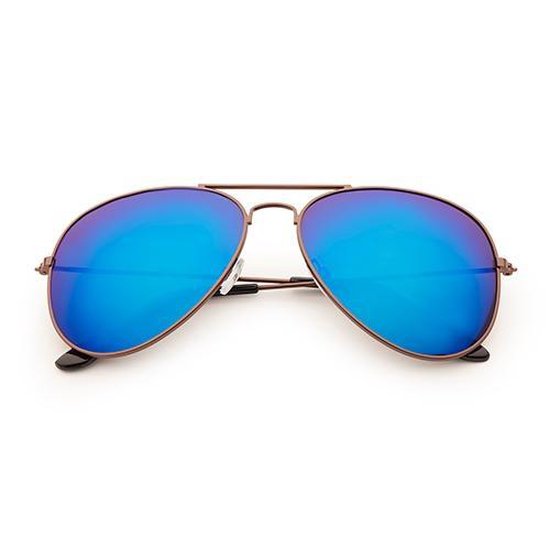 Freaky Glasses® – Piloten Zonnebril - Festival Bril – Rave Zonnebril – Dames – Heren - Brons met Blauwe Spiegellenzen van Freaky Glasses