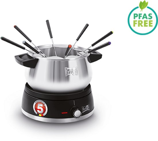 FRITEL Fondue F0 2580 - Elektrische Fonduepan / Kaasfondue / Chocoladefondue - 1,5L - 1500W - PFAS-vrij - 2 tot 8 Pers.+ 8 Fonduevorkjes
