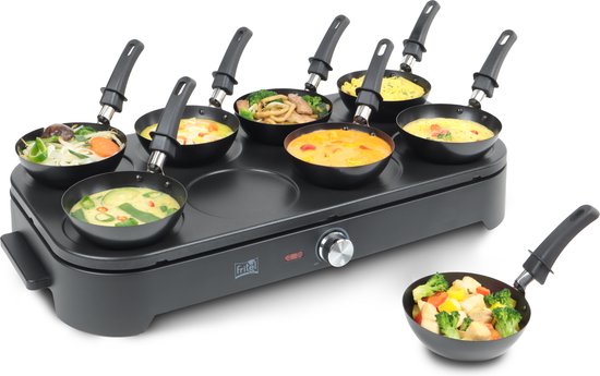 FRITEL Gourmet Wok Pancake GWP 2560 - Wokset / Pannenkoekenmaker - Party set - 1500W - 8x15 cm- 1 tot 8 Pers. + 8 Wokpannetjes & Spatels - PFAS-vrij