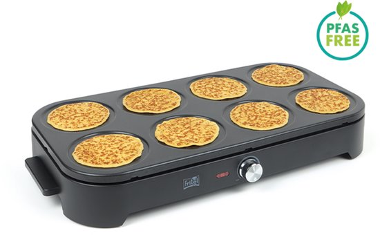 FRITEL PM 2260 Pancake Maker - Pannenkoekenmaker / Pancake Party - 1500W - Pannenkoeken 8x15 cm- 1 tot 8 Pers. + 8 Spatels & 1 Pollepel - PFAS-vrij
