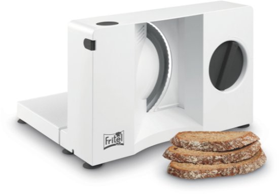 FRITEL SL 3081 Allessnijder – Broodsnijmachine en Snijmachine voor Charcuterie, Groenten & Fruit – Opvouwbaar – Instelbare Snijdikte 0-20 mm – Wit/Zwart